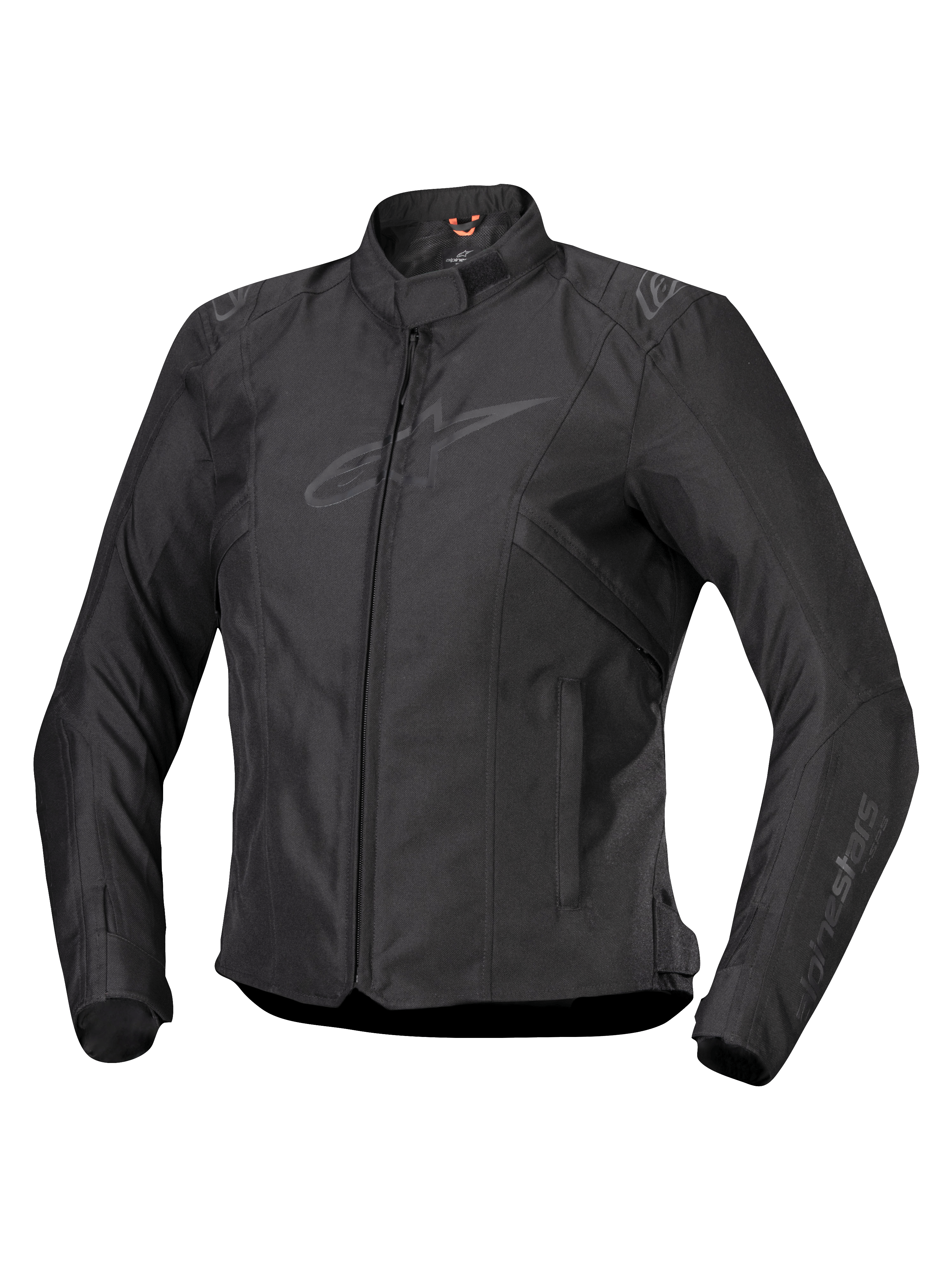 Alpinestars Stella T-SPS V2 Waterproof Jacket, dames motorjas, zwart, ritssluiting aan de voorzijde, lage kraag, subtiele logo's op de borst en mouwen, duurzame textielstof met een getailleerd sportief silhouet, professionele motoruitrusting