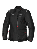 Alpinestars Stella ST-1 Waterproof Jacket, veste de moto touring pour femme, noire avec accents rouges, col montant, fermeture éclair frontale, grandes poches cargo à la taille, sangles réglables à la taille et aux poignets, construction résistante aux intempéries
