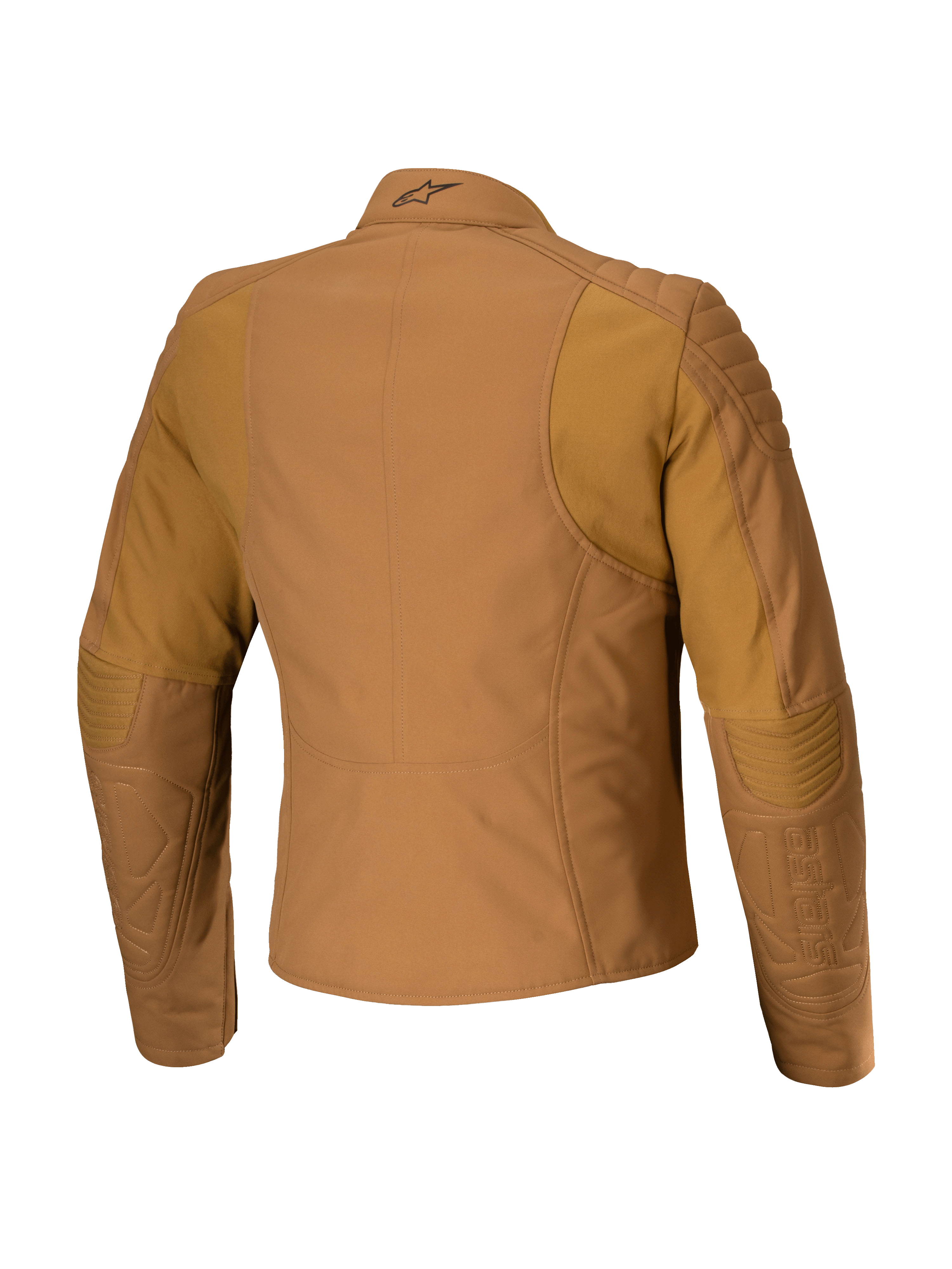 Veste Isla WR Femme Alpinestars, veste de moto urbaine, Brun Utility Or Léger, vue arrière avec renforts matelassés aux épaules et aux coudes, coupe féminine ajustée avec empiècements extensibles ergonomiques, textile déperlant à finition mate