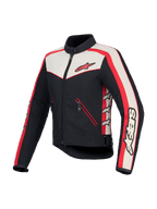Alpinestars Stella T-Dyno Wasserabweisende Jacke, Damen-Motorradjacke aus Textil, Schwarz, Ecru und Leuchtend Rot, CE-zertifiziert im vintage-inspirierten Biker-Stil mit Reißverschlusstaschen