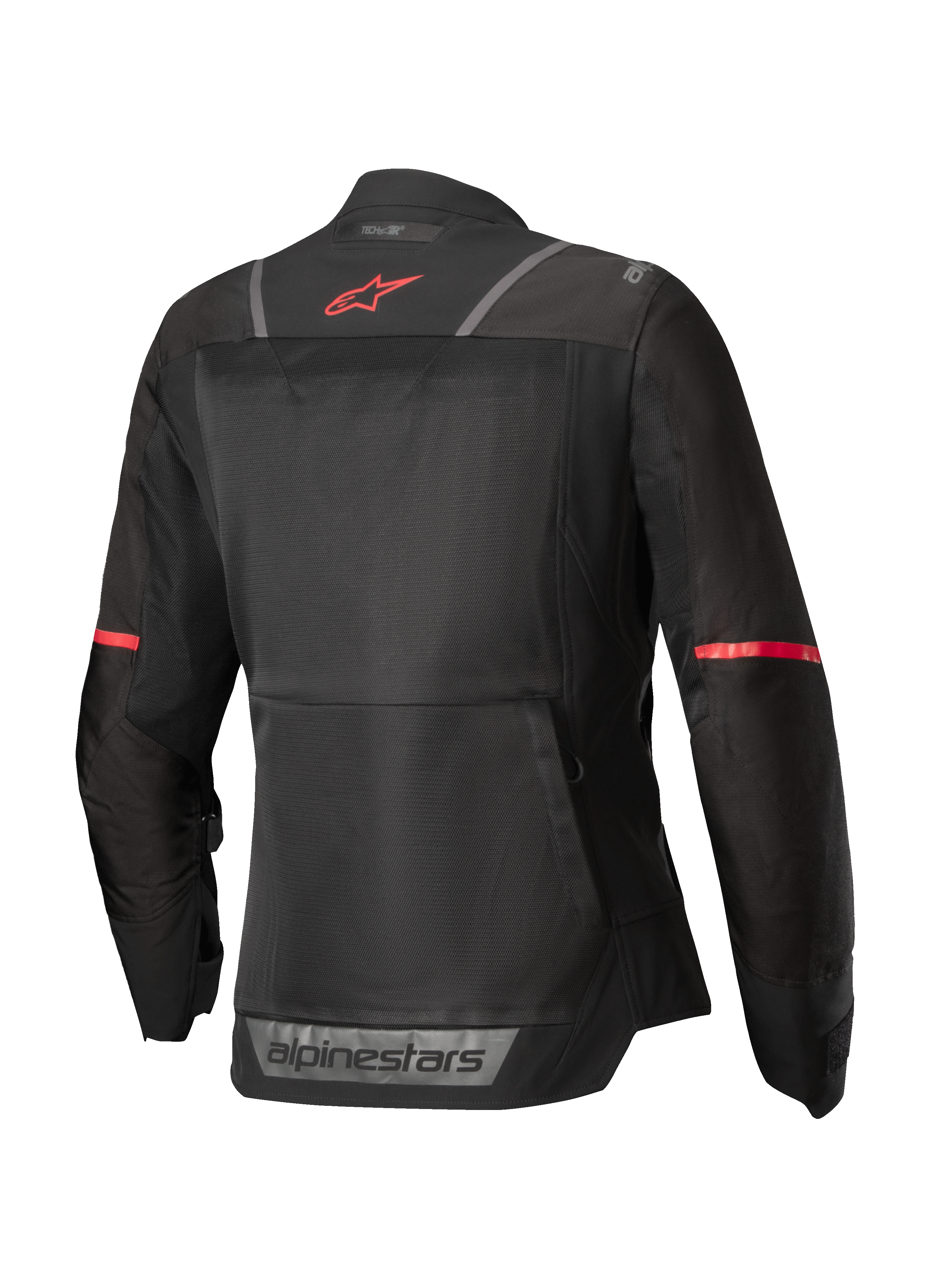Alpinestars Stella ST-2 Air Jacke, Damen-Motorradtouringjacke, Rückansicht in Schwarz mit roten Akzenten und reflektierenden Details, CE-zertifizierte Mesh-Textilkonstruktion
