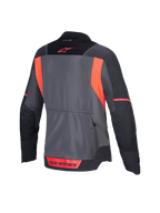 Alpinestars Veste Stella ST-2 Air, veste de moto touring pour femme, vue de dos montrant les coloris gris foncé et corail fluo avec panneaux de ventilation en mesh et certification CE niveau AA