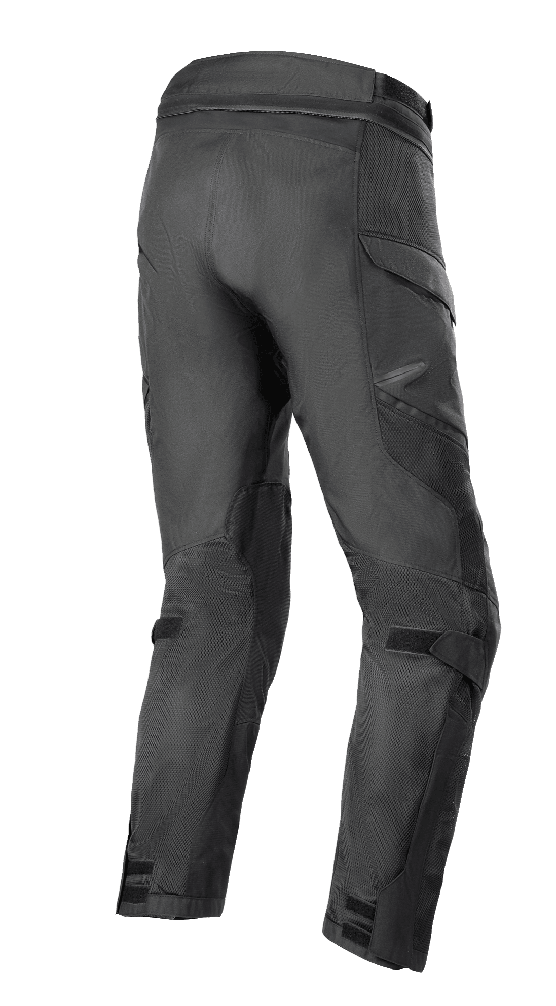 Alpinestars Andes Air Drystar® Pant - Short Length, Adventure Touring Pants, Black, rear three-quarter view showing extensive 2D mesh panels for airflow, pre-curved leg construction, and adjustable straps at the knees and ankles.