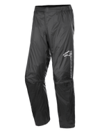 Alpinestars Hurricane Rain V2 Pant, pantalon de pluie imperméable pour moto, noir, avec logo réfléchissant sur la cuisse gauche, taille élastiquée, genoux ergonomiques et tissu laminé brillant résistant au vent pour le touring routier et d'aventure