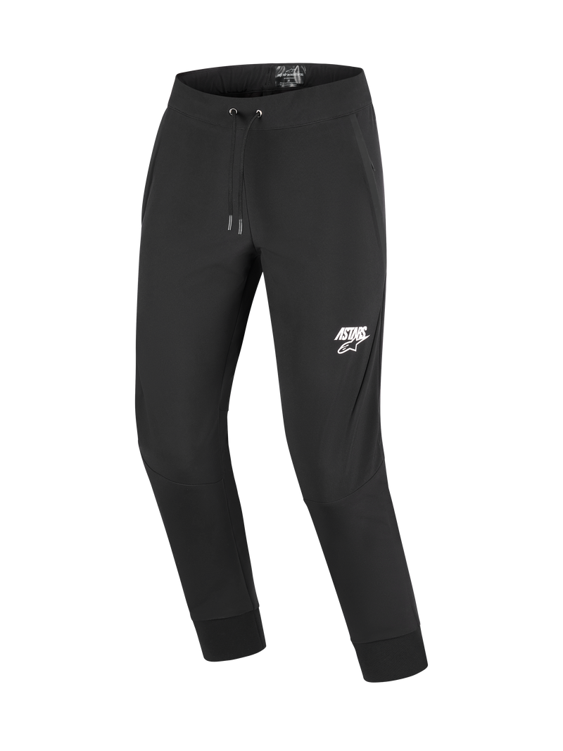 Alpinestars Aeroshell Pants, CE certified road motorcycle softshell pants, Men's, Black and White, stretch textile construction with pre-curved knees and elastic drawcord waist