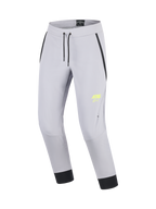 Alpinestars Aeroshell broek, motor touring softshell broek, grijs en geel, met voorgevormde knieën, elastische taille met koord en CE-certificering