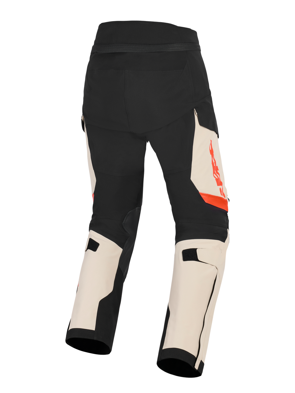 Alpinestars Pantalon Laminé Halo Pro Drystar® XF, pantalon de moto touring adventure pour homme, noir mastic et beige avec des accents rouges, vue de dos montrant la construction ripstop extensible 3L