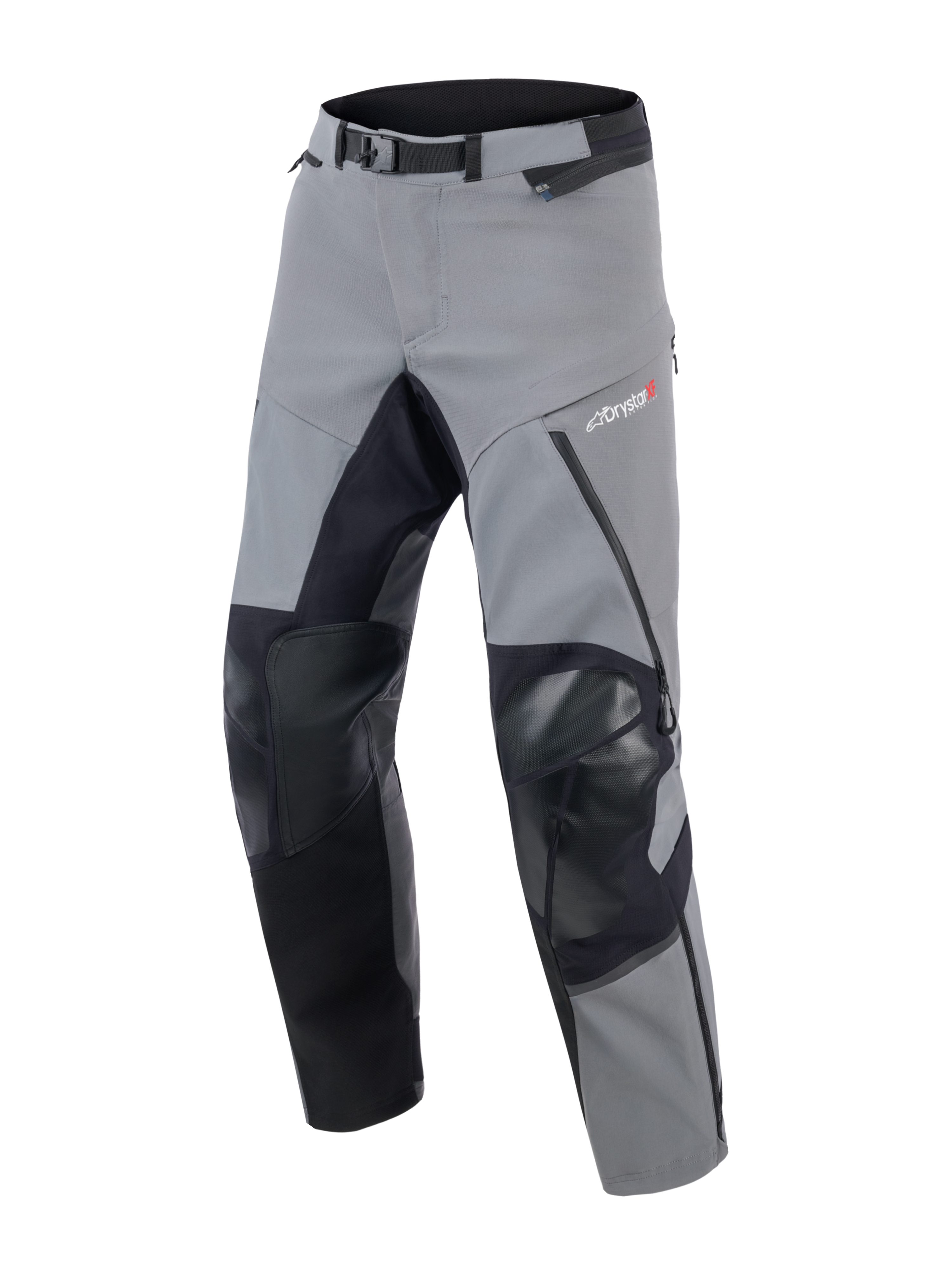 Alpinestars Andes Pro Drystar® XF Hose, Adventure-Touring-Motorradhose, Dunkelgrau und Schwarz, mit verstärkten schwarzen Knie- und Beininnenseiten-Panels, magnetischer Taillenschnalle und Drystar XF Logo am Oberschenkel, technisches Textildesign für extremes Wetter.