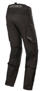 Alpinestars Halo Drystar® Broek, Adventure Touring motorbroek, zwart, achteraanzicht met het astars-logo op de tailleband, functionele cargozakken en verstelbare banden op de benen voor een goede pasvorm.