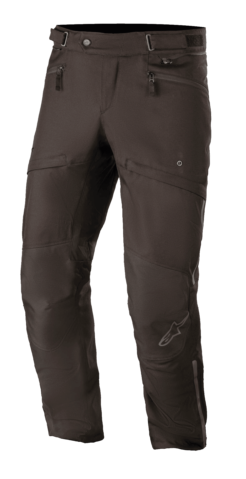 Alpinestars AST-1 V2 Waterproof Pants, noir, pantalon de touring moto, tissu textile durable, poches zippées pour les mains, ceinture réglable à la taille, genoux articulés avec logo étoile discret, équipement de conduite élégant toutes saisons