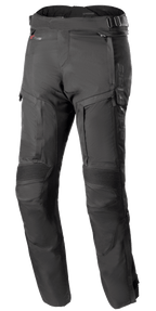 Alpinestars Bogota Pro Drystar 4 Seasons Hose - Lang, Schwarze Adventure-Motorrad-Tourenhose, gerippte Stretcheinsätze an den Knien, Belüftungseinsätze mit Reißverschluss an den Oberschenkeln, verstellbare Taillengurte mit Schnallen, robuste technische Textilkonstruktion für Allwetterschutz