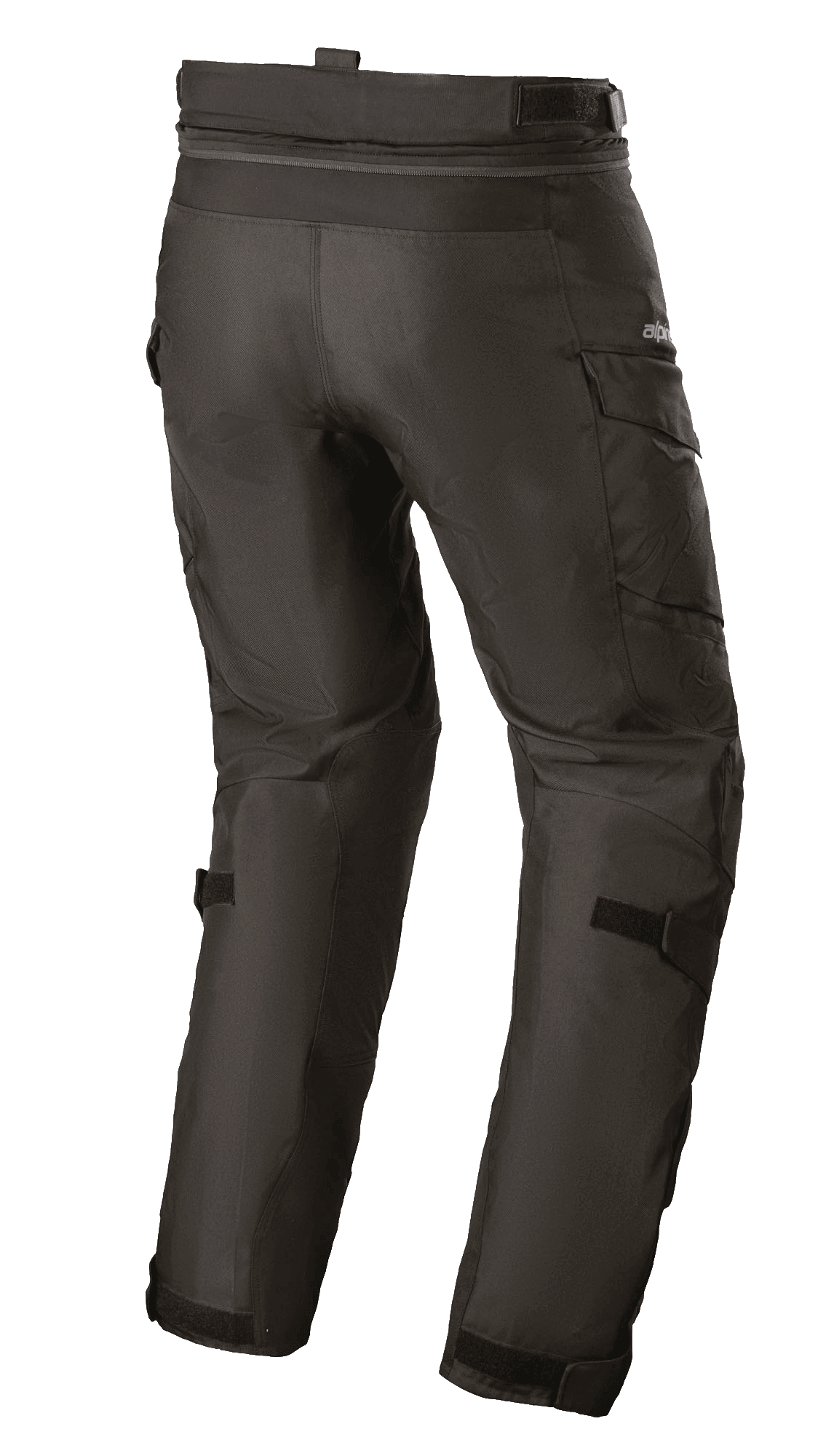 Pantalon Alpinestars Andes V3 Drystar®, pantalon de moto aventure touring, noir, vue arrière, avec poches cargo, sangles de réglage à la taille et aux genoux, fermeture éclair de connexion pour vestes, construction textile durable
