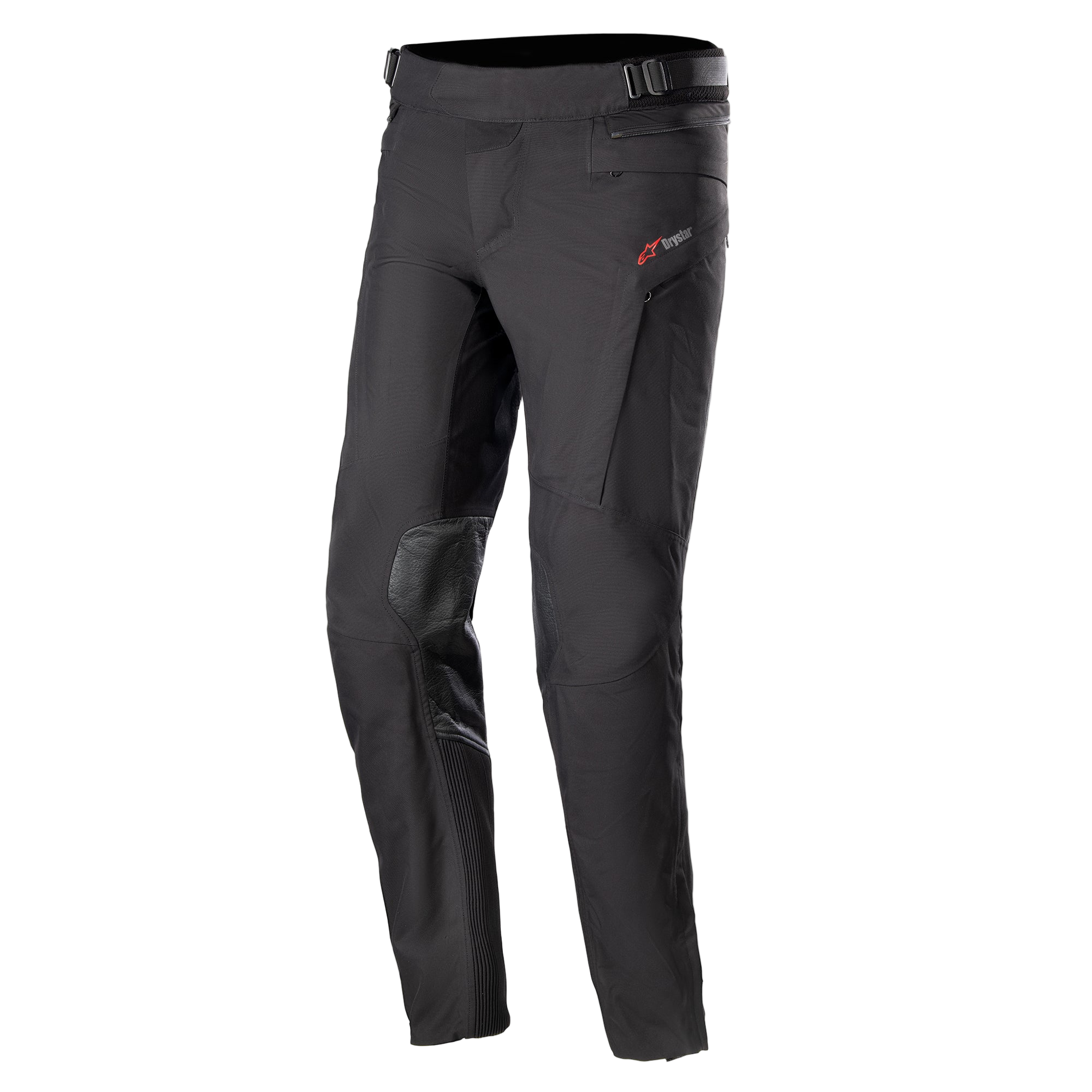 Alpinestars AMT-10 Drystar® XF Hose, Motorrad-Tourenhose, Schwarz, mit rotem Logo an der Hüfte, verstärkten Kniepaneelen, Akkordeon-Stretch an den Unterschenkeln, verstellbarem Bund und Reißverschlusstaschen, technisches Textildesign für Adventure-Fahrten