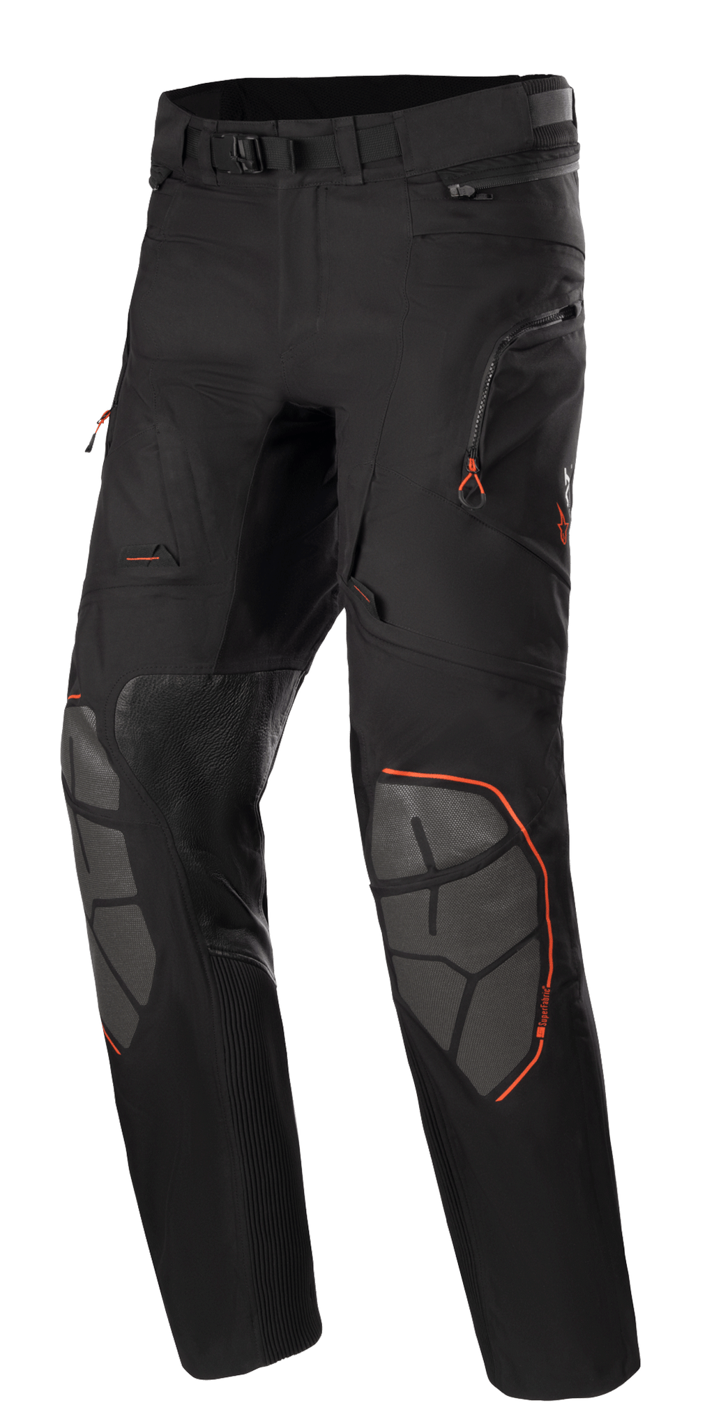Alpinestars AMT-10R Drystar XF motorbroek, Adventure Touring motorbroek, zwart met oranje accenten, voorzien van grijze Superfabric knieversterkingen, verstelbare riem, zakken met ritssluiting en waterdicht gelamineerd ontwerp