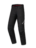 Pantalon imperméable Alpinestars Honda Stella ST-1, pantalon de moto touring pour femme noir, doublure intérieure de la taille rouge, deux poches verticales zippées sur les cuisses, logo Alpinestars sur la jambe, équipement d'aventure en textile durable