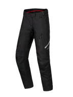 Pantalon imperméable Alpinestars Honda Stella ST-1, pantalon de moto touring pour femme noir, doublure intérieure de la taille rouge, deux poches verticales zippées sur les cuisses, logo Alpinestars sur la jambe, équipement d'aventure en textile durable