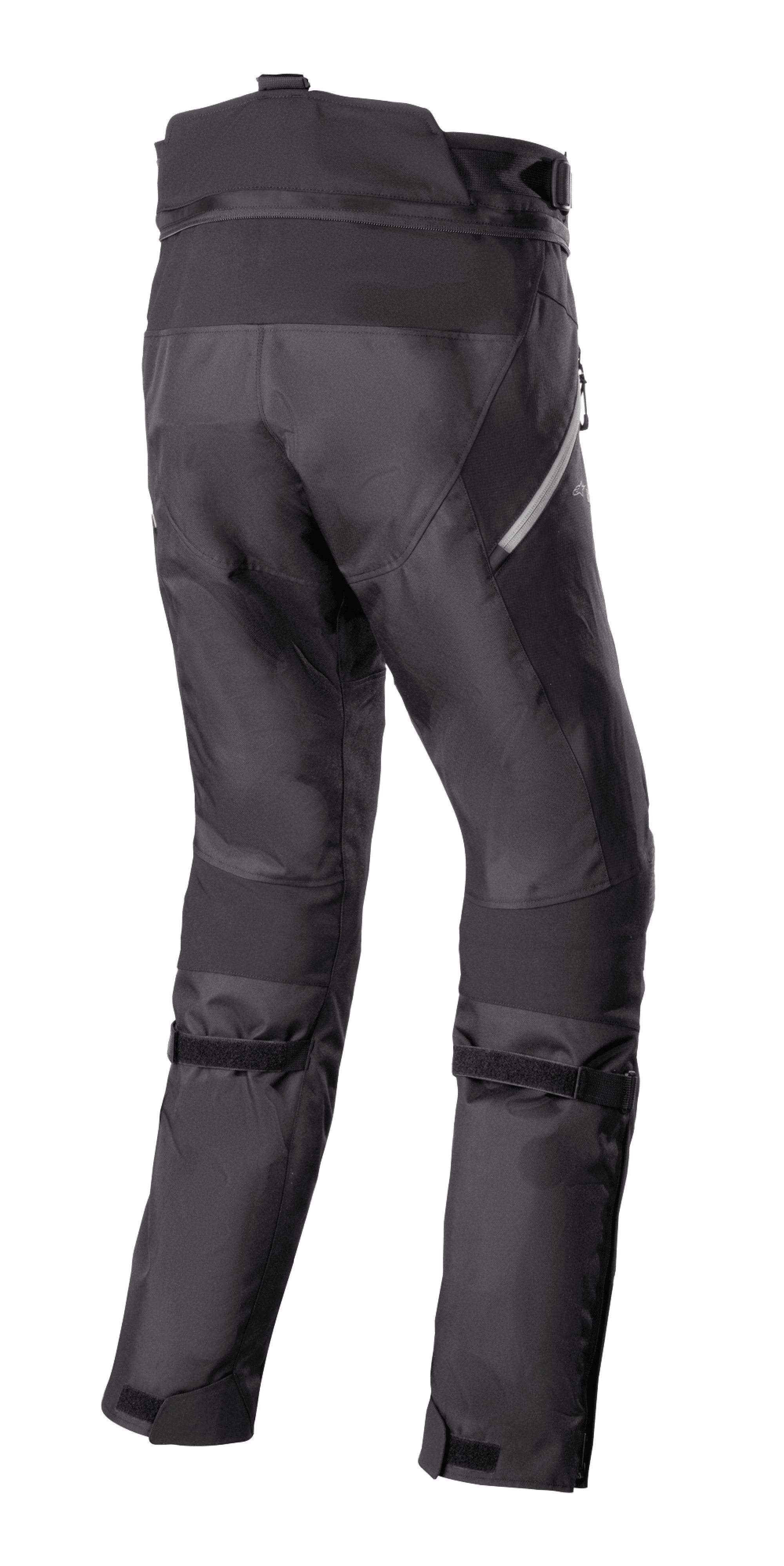 Alpinestars Stella Bogotá Pro Drystar 4 Seasons Broek, adventure motorbroek voor dames, zwart, achteraanzicht met technische textielconstructie, verstelbare kuitbanden en reflecterende details aan de zijkant.