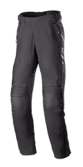 Alpinestars Stella Bogota Pro Drystar 4 Seasons damesmotorbroek, zwarte touring motorbroek, voorzien van accordeon stretchpanelen bij de knieën, ventilatieritsen op de dijen en verstelbare gespen in de taille, technische textiele adventure-uitrusting