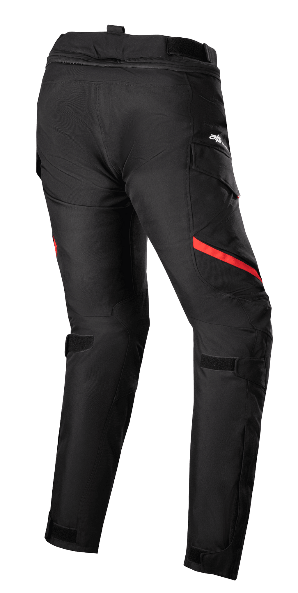 Pantalon Alpinestars Stella Honda Andes V3 Drystar® pour femme, pantalon de touring moto, noir et rouge vif, vue de dos avec poches cargo, sangles de réglage à la taille et aux genoux, construction en textile robuste pour toutes saisons