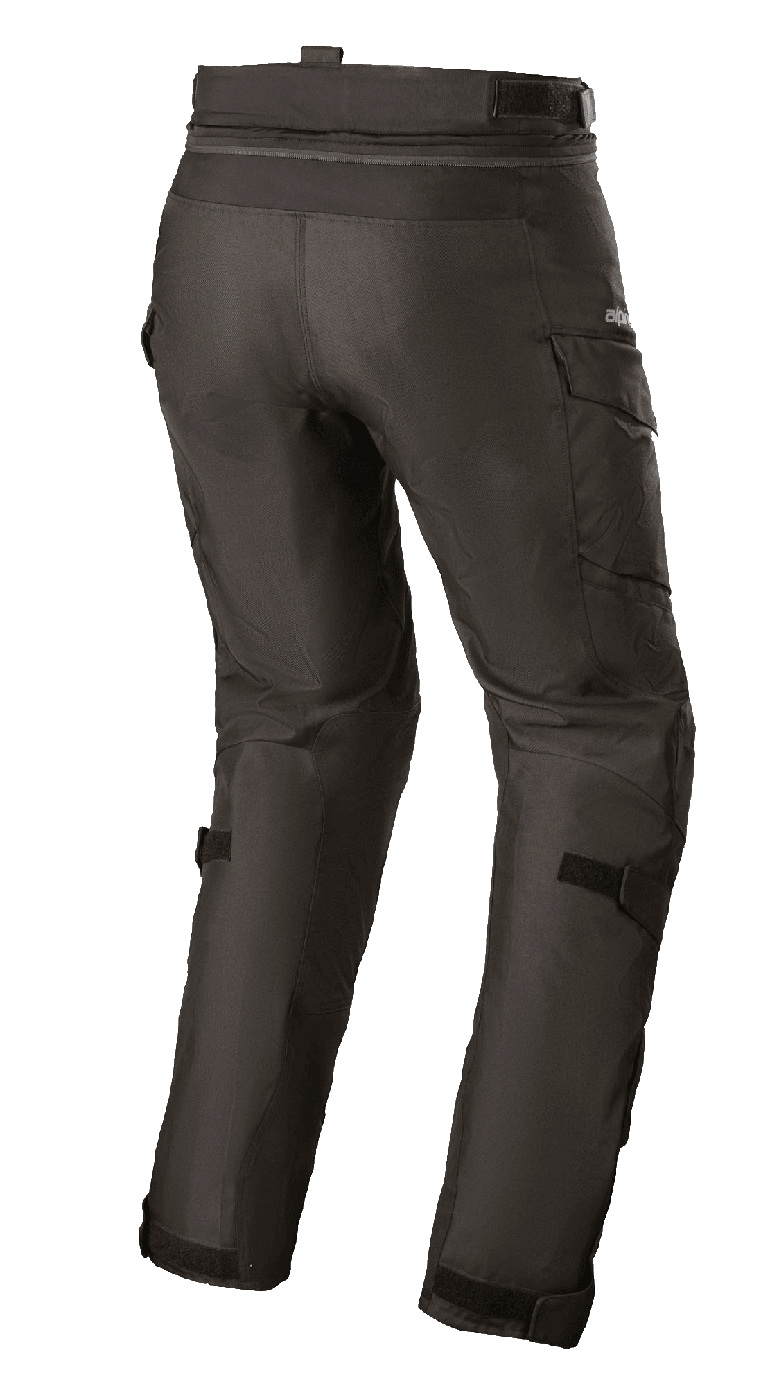 Alpinestars Stella Andes V3 Drystar® damesbroek, adventure touring motorbroek, zwart, achteraanzicht met cargozakken en verstelbare kuitriemen, duurzame textielconstructie met waterdichte Drystar®-technologie