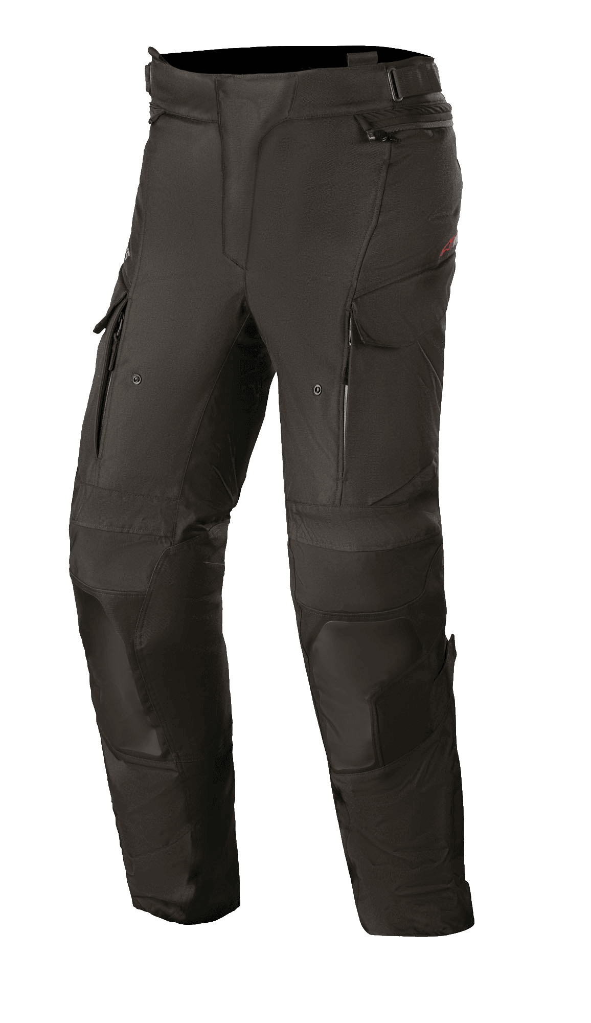 Alpinestars Stella Andes V3 Drystar Damen-Hose, schwarze Motorrad-Tourenhose, wasserdichte und atmungsaktive Textilkonstruktion, verstärkte Knie- und Oberschenkelpartien, Belüftungsöffnungen mit Reißverschluss am Oberschenkel, Cargo-Taschen und verstellbarer Bund für Adventure-Touren.