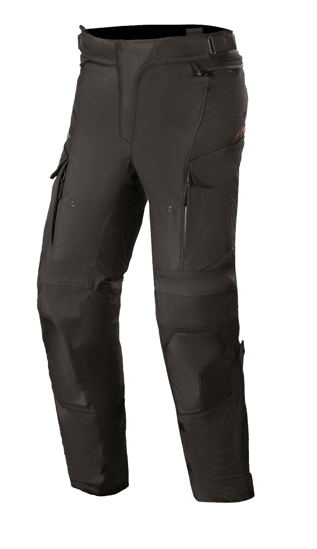 Alpinestars Stella Andes V3 Drystar motorbroek voor dames, zwarte touringbroek, waterdichte en ademende textielconstructie, versterkte knie- en dijpanelen, ventilatieopeningen op de dijen met rits, cargozakken, verstelbare tailleband voor adventure rijden.