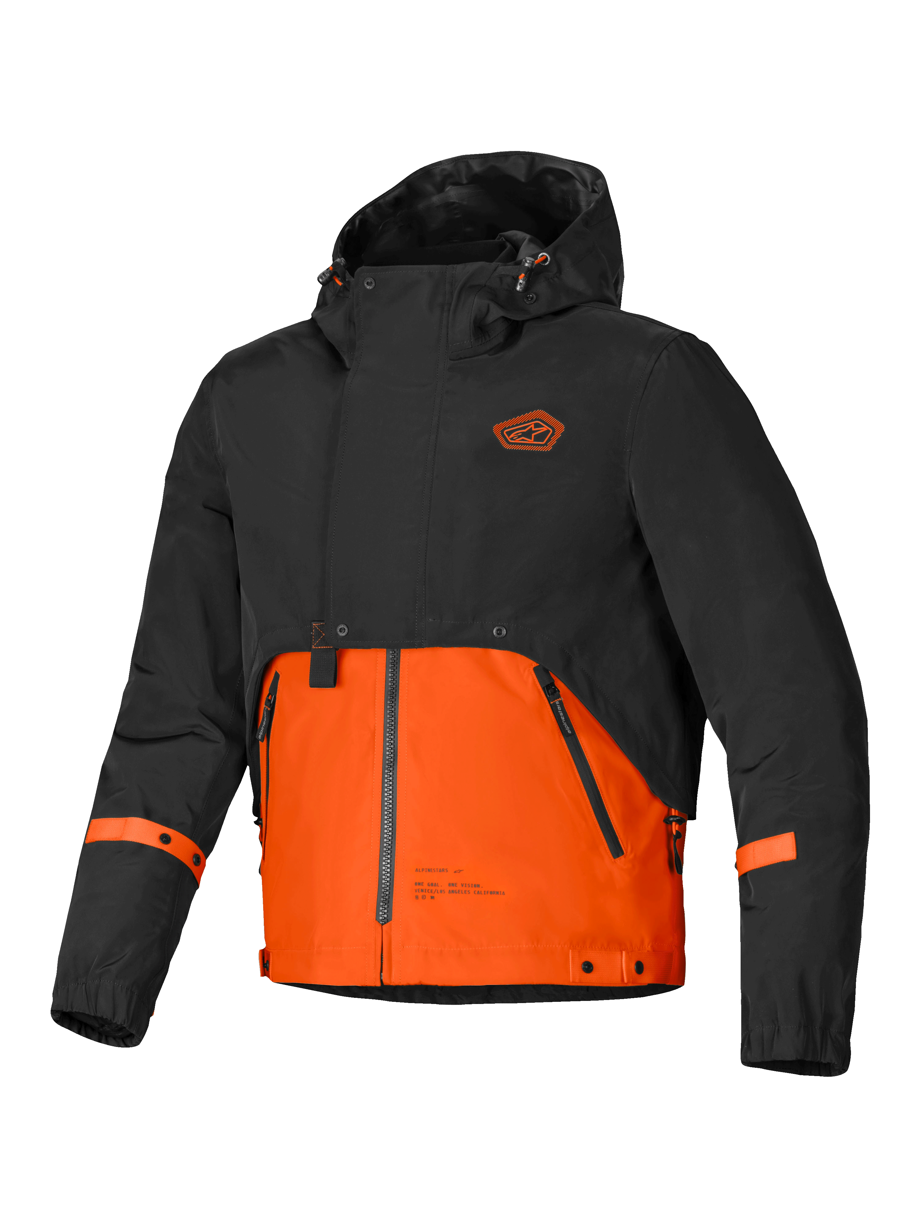 Alpinestars Mootant Wasserdichter Parka, urbane Motorradjacke mit Kapuze, Schwarz und Orange, CE-zertifiziert, modulares 4-Jahreszeiten-Design