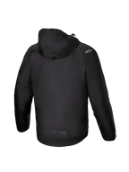 Alpinestars Morush Wasserdicht Parka, Urban-Motorradjacke für Herren, Schwarz, Textil, Rückansicht mit sturmfester Kapuze und Raglanärmeln, CE-zertifiziert.