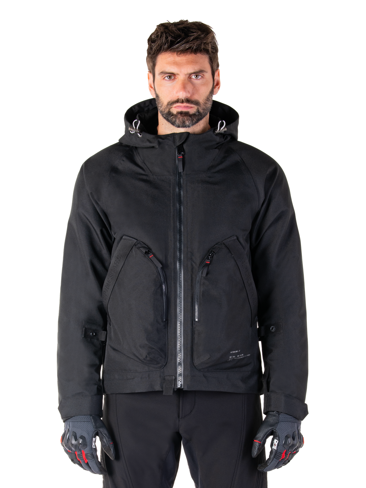 Alpinestars Morush Wasserdicht Parka, Herren-Motorradjacke, Schwarz, wasserdicht mit Kapuze und großen Reißverschlusstaschen.
