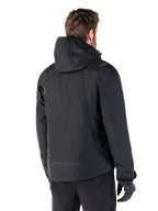 Alpinestars Morush Wasserdicht Parka, Herren-Motorradjacke in Schwarz, Rückansicht mit Kapuze und MO.ST.EQ.-Branding.