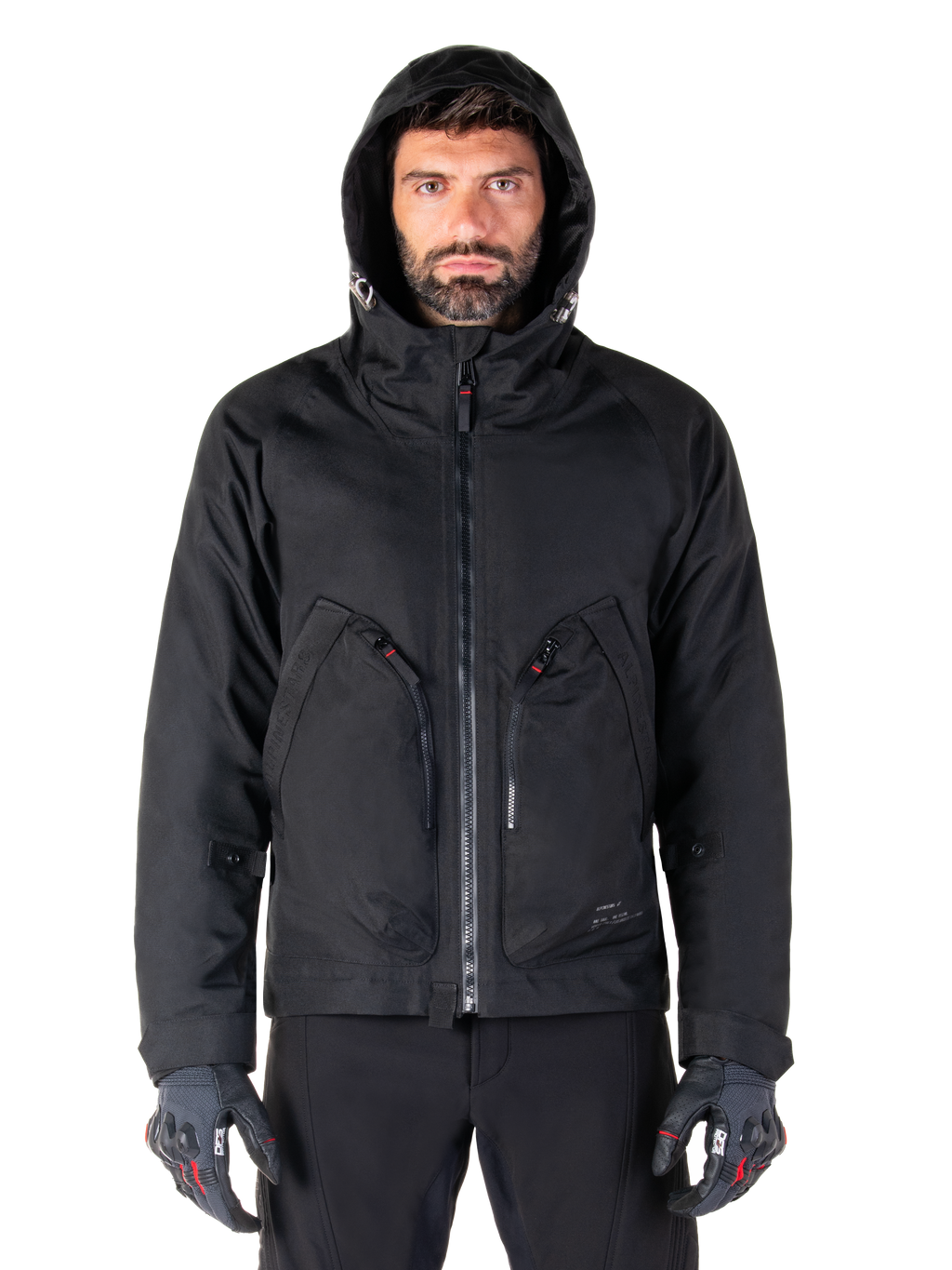 Alpinestars Morush Wasserdicht Parka, urbane Motorradjacke für Herren, Schwarz, wasserdichtes Textilgewebe mit sturmfester Kapuze und großen Utility-Taschen, minimalistisches Design.