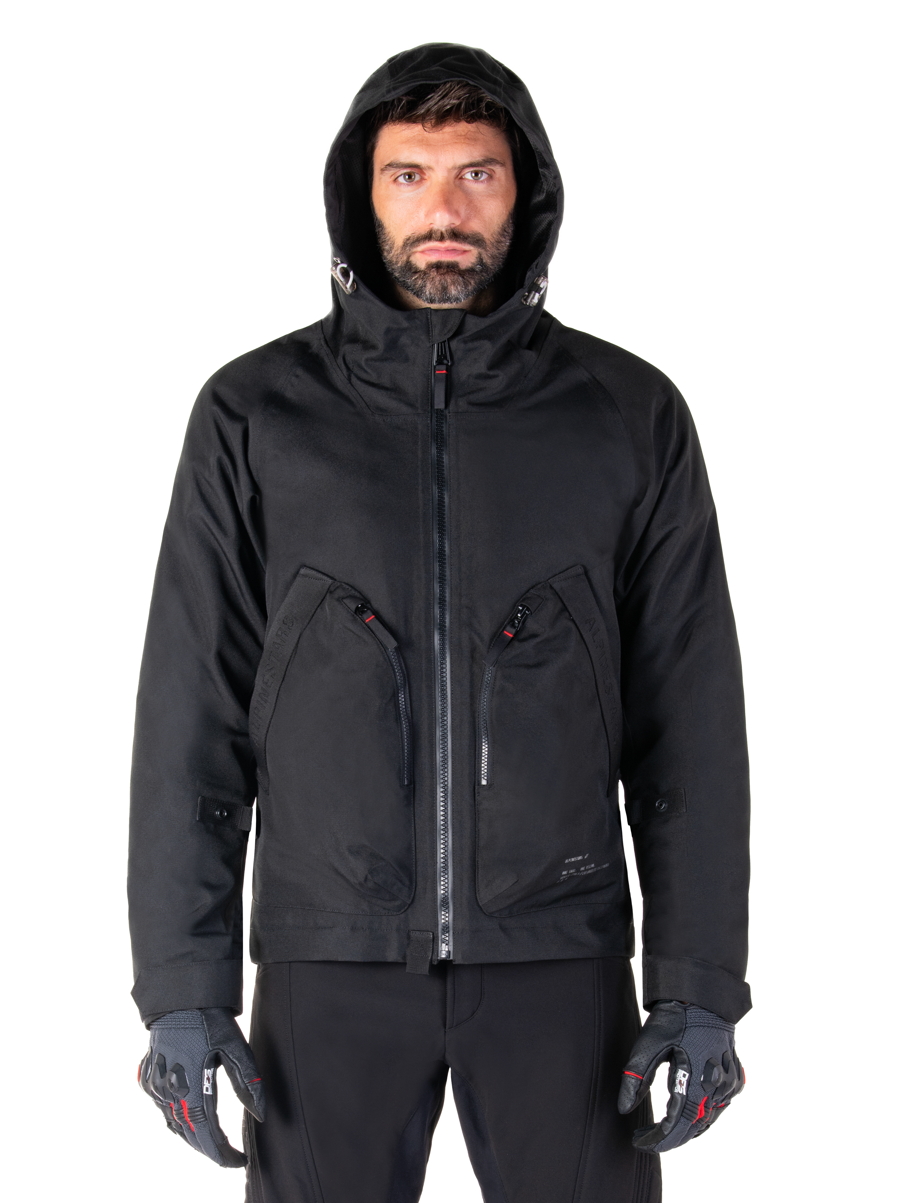 Alpinestars Morush Wasserdicht Parka, urbane Motorradjacke für Herren, Schwarz, wasserdichtes Textilgewebe mit sturmfester Kapuze und großen Utility-Taschen, minimalistisches Design.