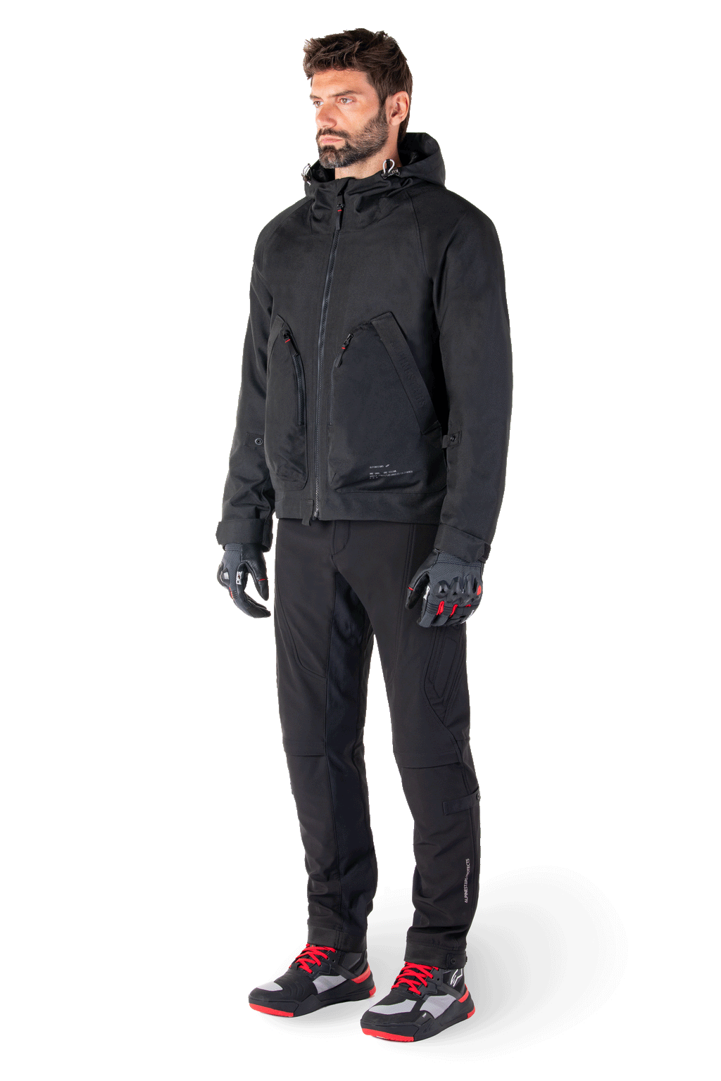 Alpinestars Morush Wasserdichter Parka, Schwarz, urbane Textil-Motorradjacke mit sturmsicherer Kapuze und CE-Rüstung.