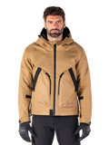 Alpinestars Morush Waterproof Parka, Utility Brown en zwarte motorjas met capuchon, urban rijuitrusting, vooraanzicht met zwarte rits en grote schuine zakken