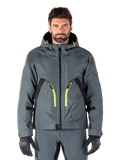 Alpinestars Morush Waterproof Parka, veste de moto gris urbain, fermetures éclair jaune vif et accents noirs, modèle à capuche avec de grandes poches avant, style technique inspiré du streetwear