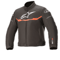 Veste imperméable Alpinestars Youth T-Sp S, veste de moto, noir et rouge fluo, avec logo blanc sur la poitrine, bande horizontale rouge fluo et marquage SP-S sur la manche, construction textile imperméable durable pour les jeunes pilotes.