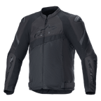 Alpinestars T-GP Plus R V4 Airflow motorjas, zwarte textiele motorracejas, uitgebreide mesh ventilatiepanelen, geperforeerde zones op de borst en rug, DFS Lite schouderbeschermers, verstelbare taillebanden, sportieve rijuitrusting
