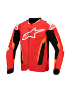 Alpinestars T-GP Air Jacke, Textil-Motorradjacke, leuchtendes Rot und Schwarz mit weißen Akzenten, mit großem weißen Logo auf der Brust, laserperforierten Frontpaneelen und schwarzen Mesh-Einsätzen zur Belüftung, Sport-Passform-Design.