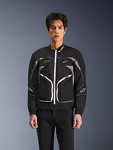 Alpinestars Unite Jacke, Schwarze Motorradjacke mit weißen Reißverschlüssen und Paspelierung, Unisex, Sportliches Design mit geschwungenen Linien, Moderne Schutzausrüstung
