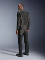 Alpinestars C-1 Air Jacket, Urban Motorcycle Jacket, Black, rear view showing tech mesh panels for airflow and reflective logo, worn with matching black riding pants and shoes, clean and refined aesthetic for city commuting