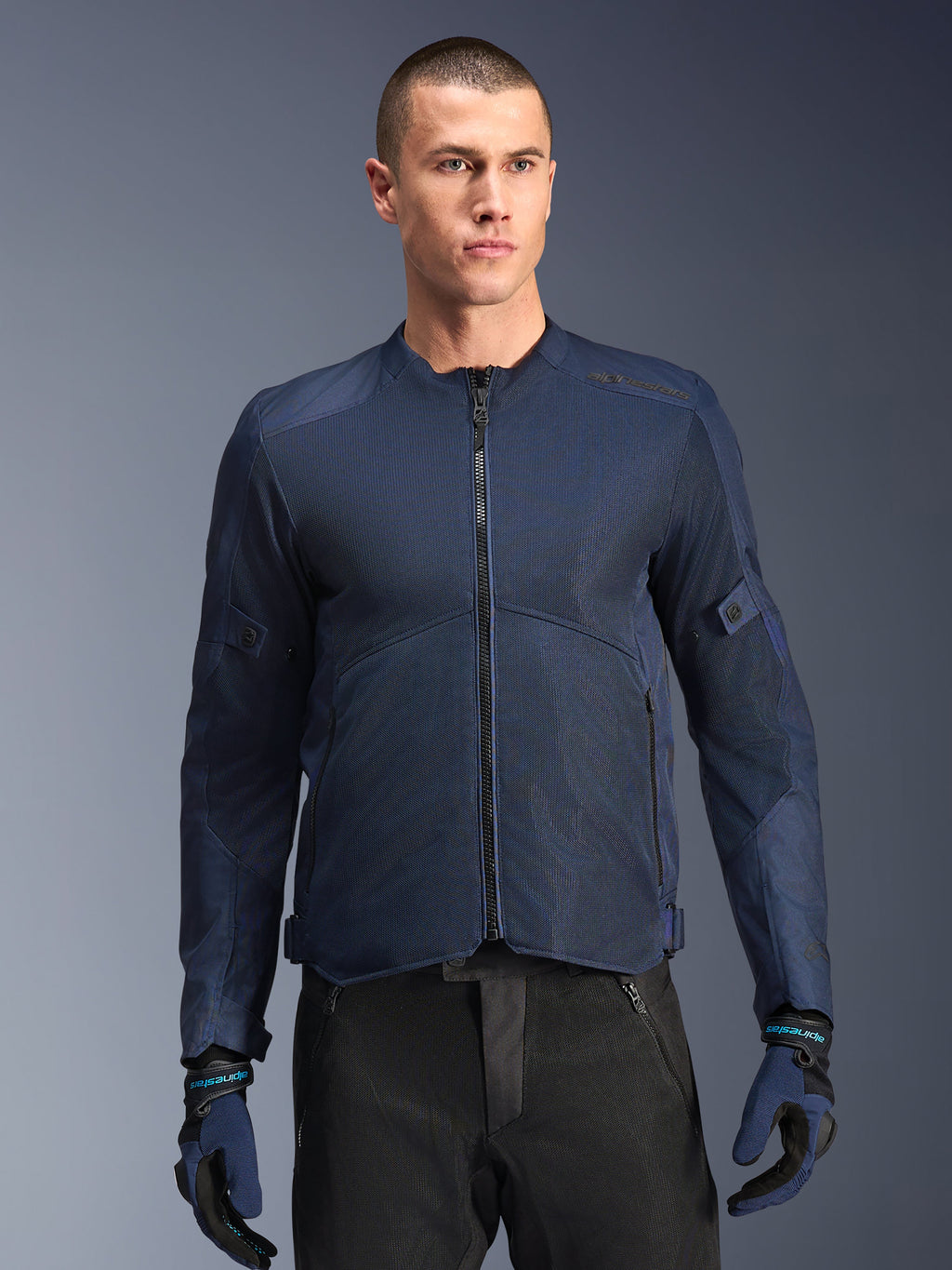 Alpinestars C-1 Air Jacket in Blue, a men's urban textile motorcycle jacket with ventilated mesh panels and CE armor.