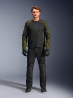 Alpinestars C-1 Air Jacket, Khaki and Black, worn by male model with black motorcycle pants and gloves, lightweight textile design with tech mesh panels, urban contemporary riding gear