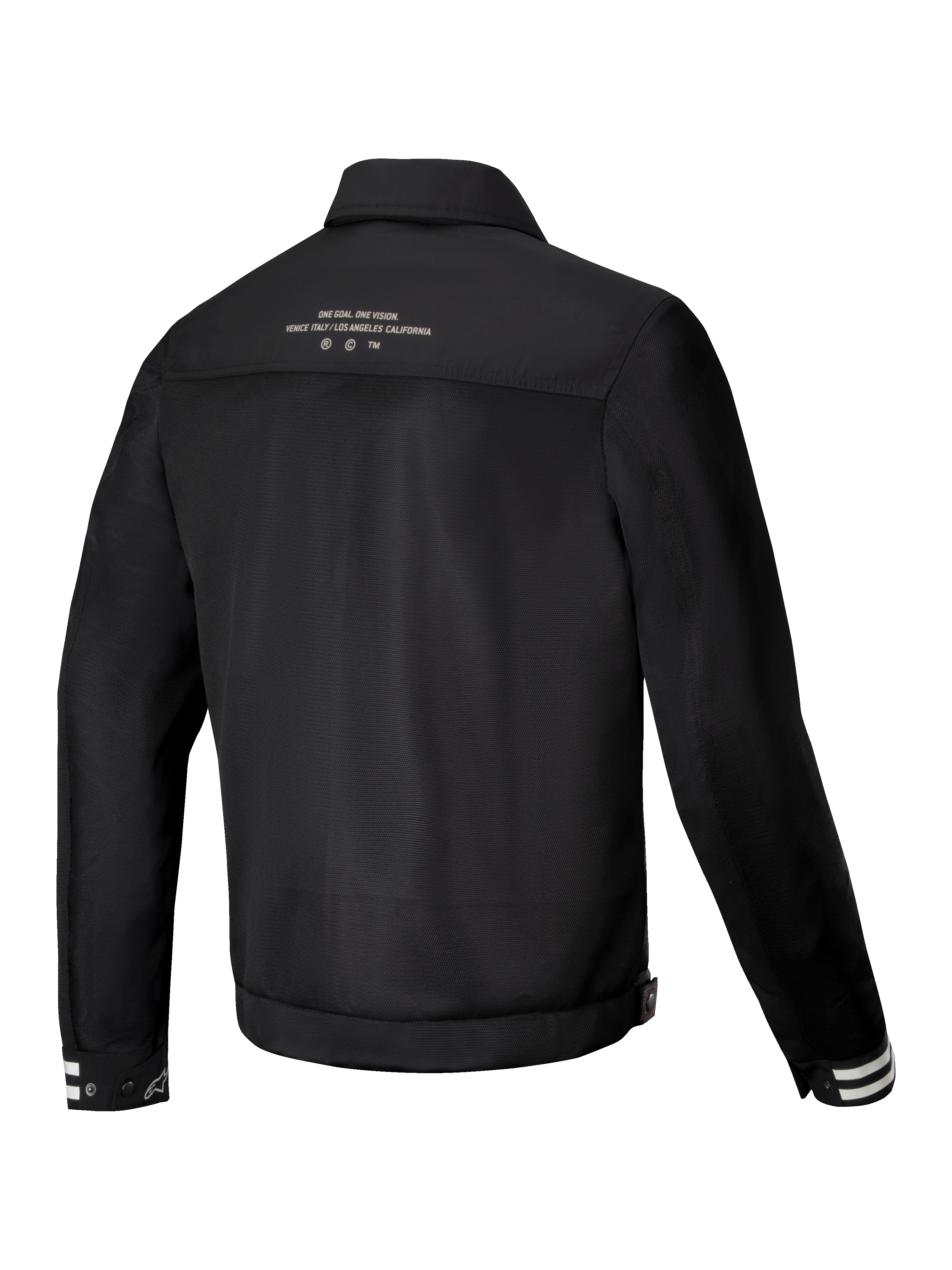 Alpinestars Veste Ignite Air, veste de moto urbaine pour homme, noire, vue de dos montrant la construction du corps en maille respirante et les graphismes inspirés du club