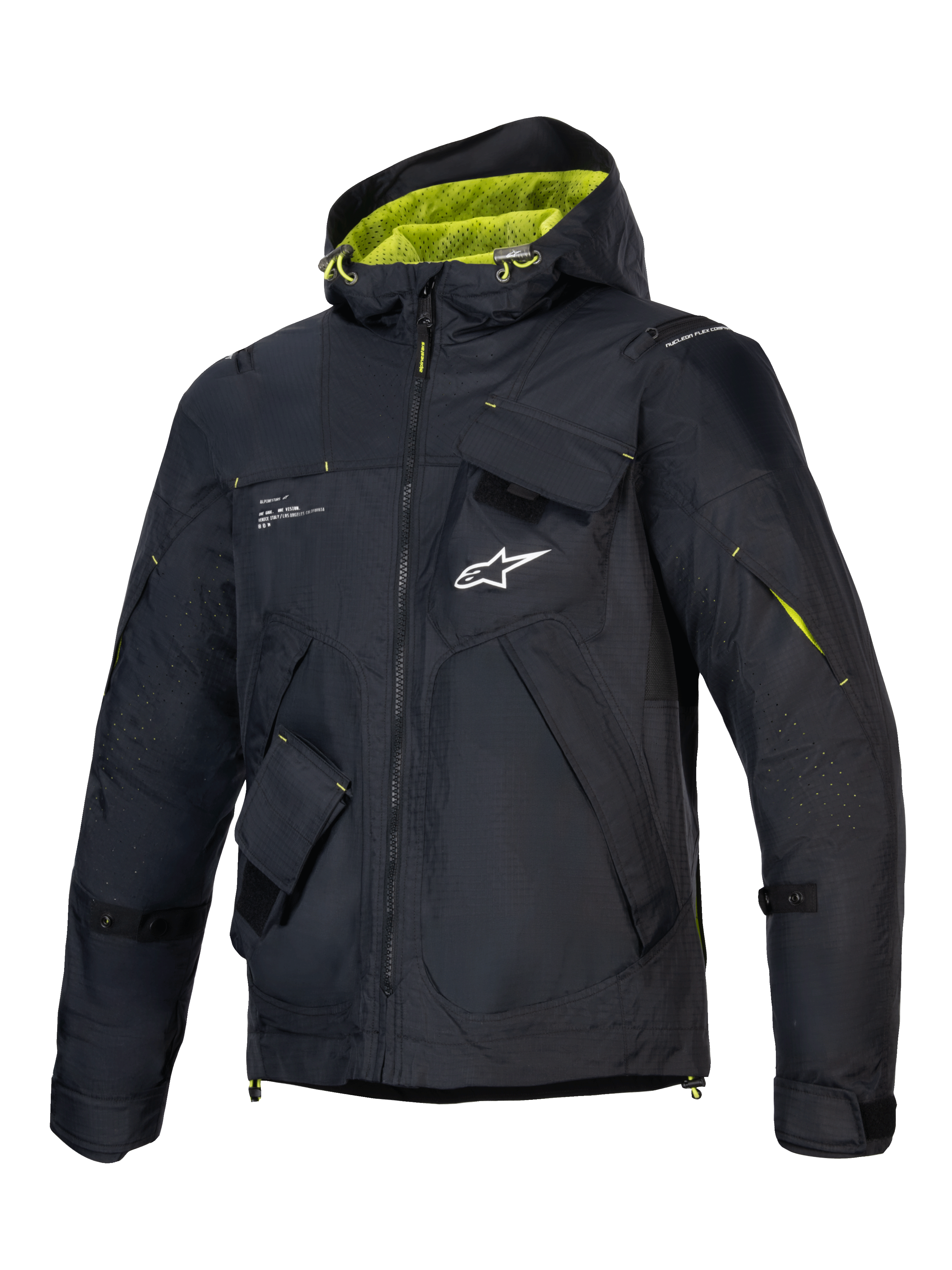 Alpinestars Mogress Air Jacke, Urban-Motorradjacke für Herren, Schwarz und Lime Punch, belüftetes Ripstop, CE-zertifiziert.