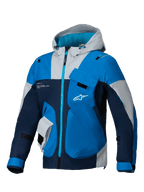 Alpinestars Mogress Air Jacket, Blue Almond and Navy urban motorcycle jacket with ventilated ripstop and utility hood.