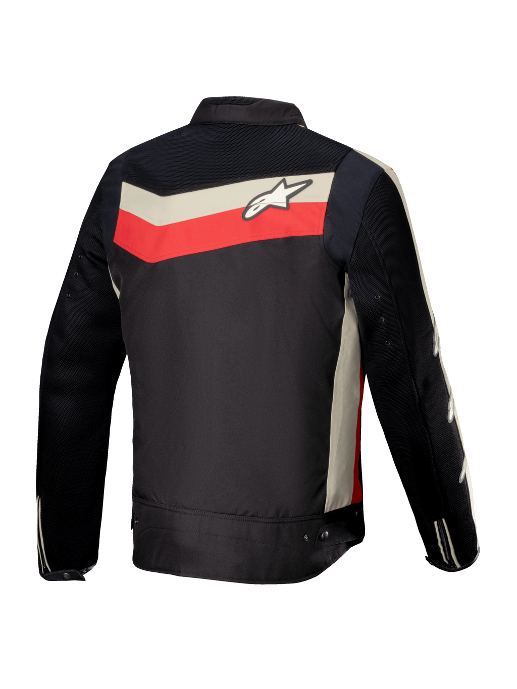 Alpinestars T-Dyno Air Jas, heren motortextieljas, achteraanzicht, zwart, felrood en ecru, CE-gecertificeerd met uitgebreide 3D-mesh ventilatie