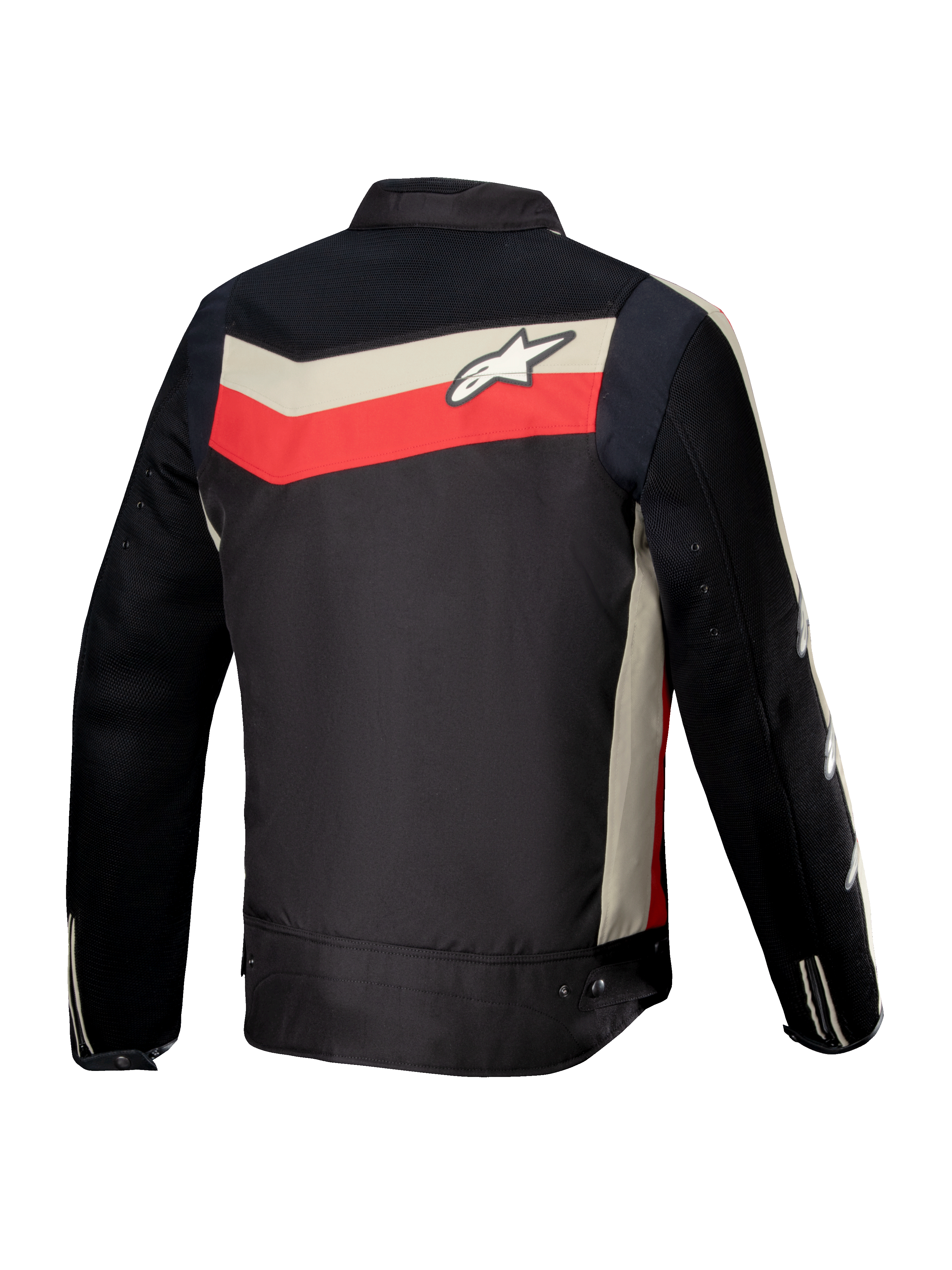 Alpinestars T-Dyno Air Jas, heren motortextieljas, achteraanzicht, zwart, felrood en ecru, CE-gecertificeerd met uitgebreide 3D-mesh ventilatie