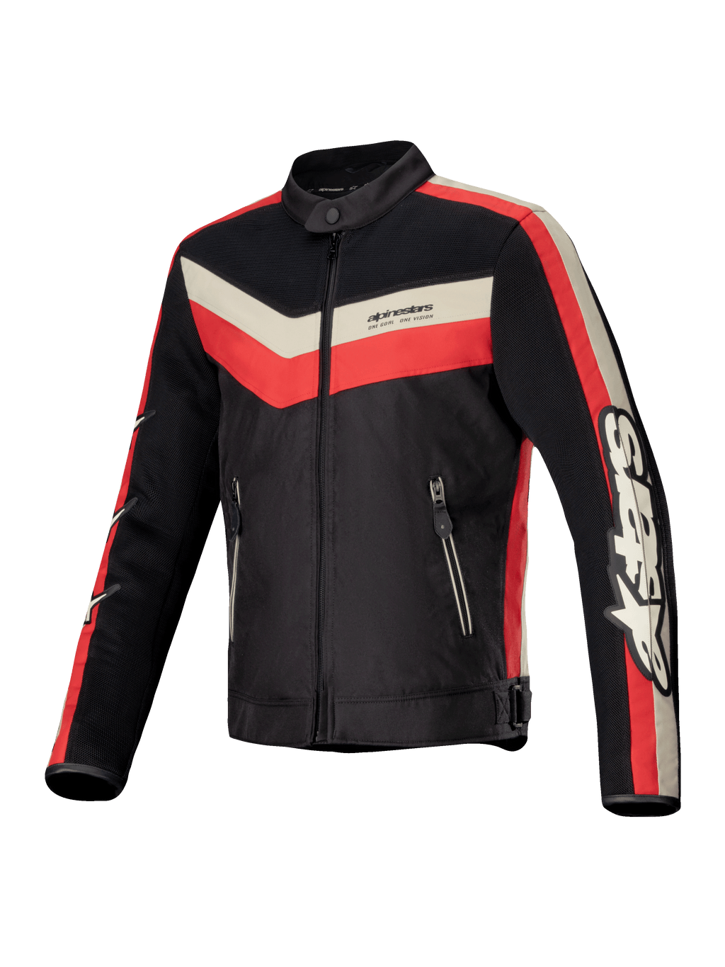 Alpinestars T-Dyno Air Jas, heren motorjas van textiel, zwart, felrood en ecru, met CE-gecertificeerde bescherming, 3D-mesh ventilatiepanelen en vintage-geïnspireerde styling