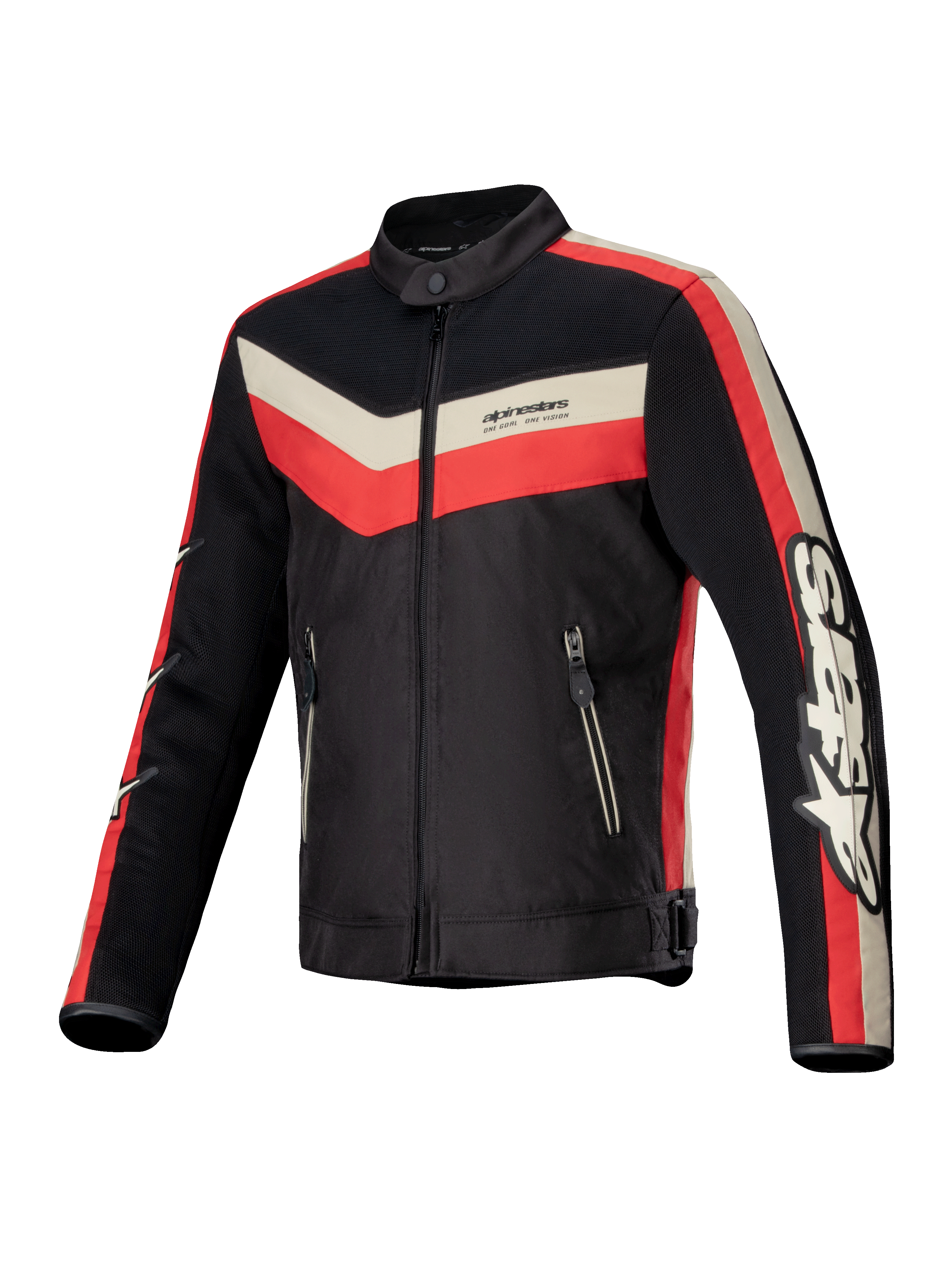 Alpinestars T-Dyno Air Jas, heren motorjas van textiel, zwart, felrood en ecru, met CE-gecertificeerde bescherming, 3D-mesh ventilatiepanelen en vintage-geïnspireerde styling