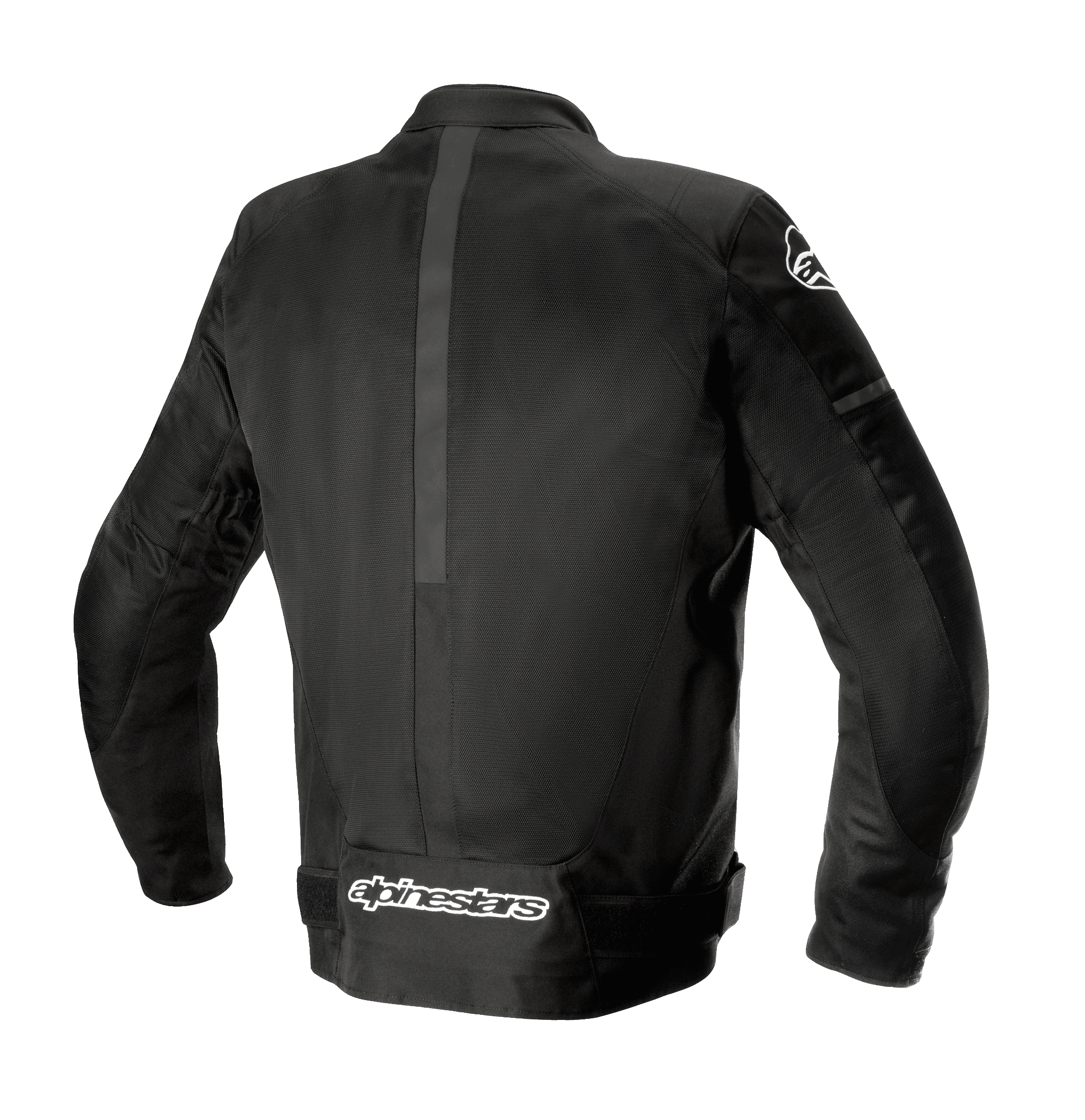 Alpinestars T-SP X Superair Jas, zwart, achteraanzicht met textiel- en mesh-constructie, voorzien van uitgebreide mesh-panelen voor ventilatie en wit Alpinestars-logo op de onderrug, sportieve motorjas